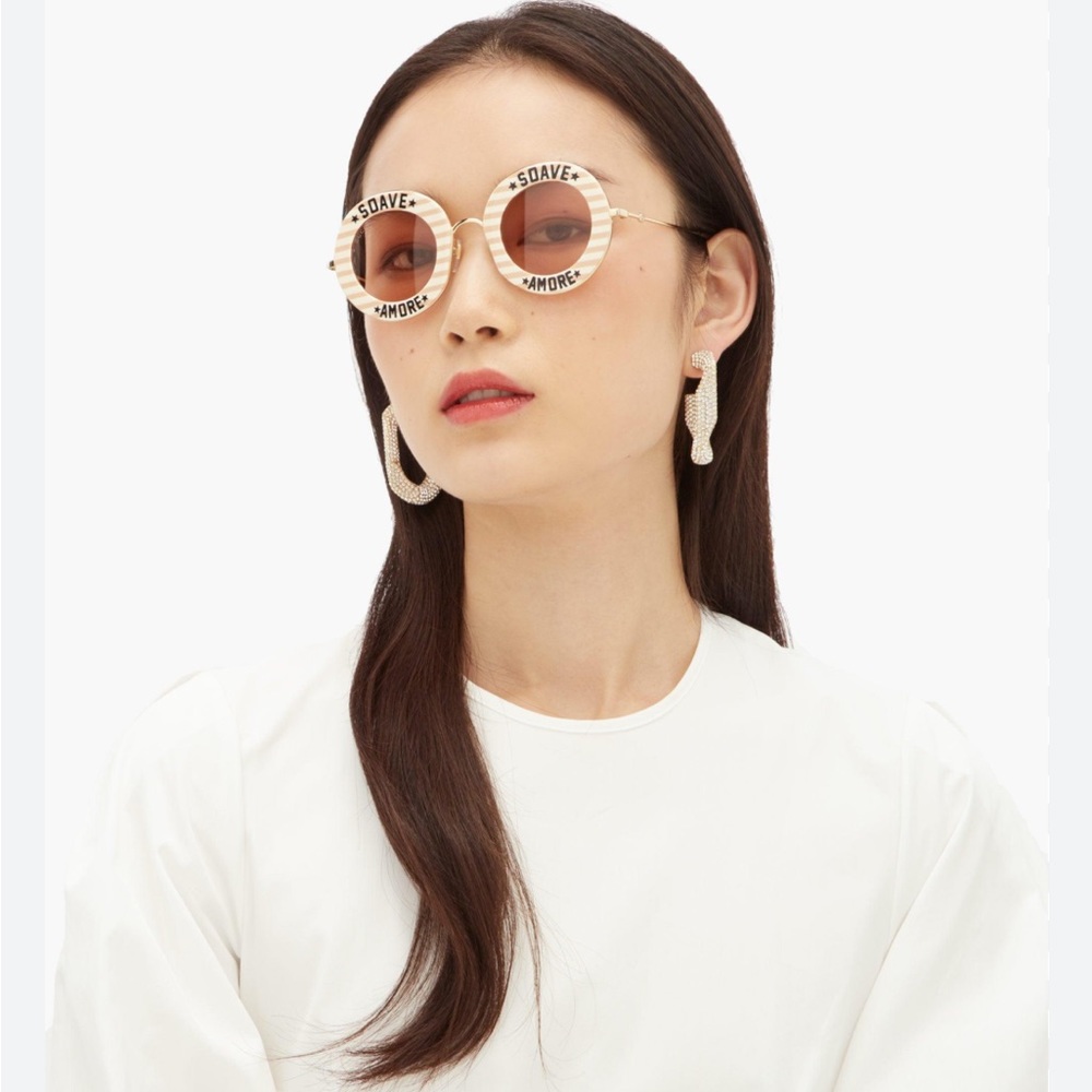 Gucci Women's Soave Amore Striped Round Acetate Sunglasses - Brand New with case - Picture 16 of 16